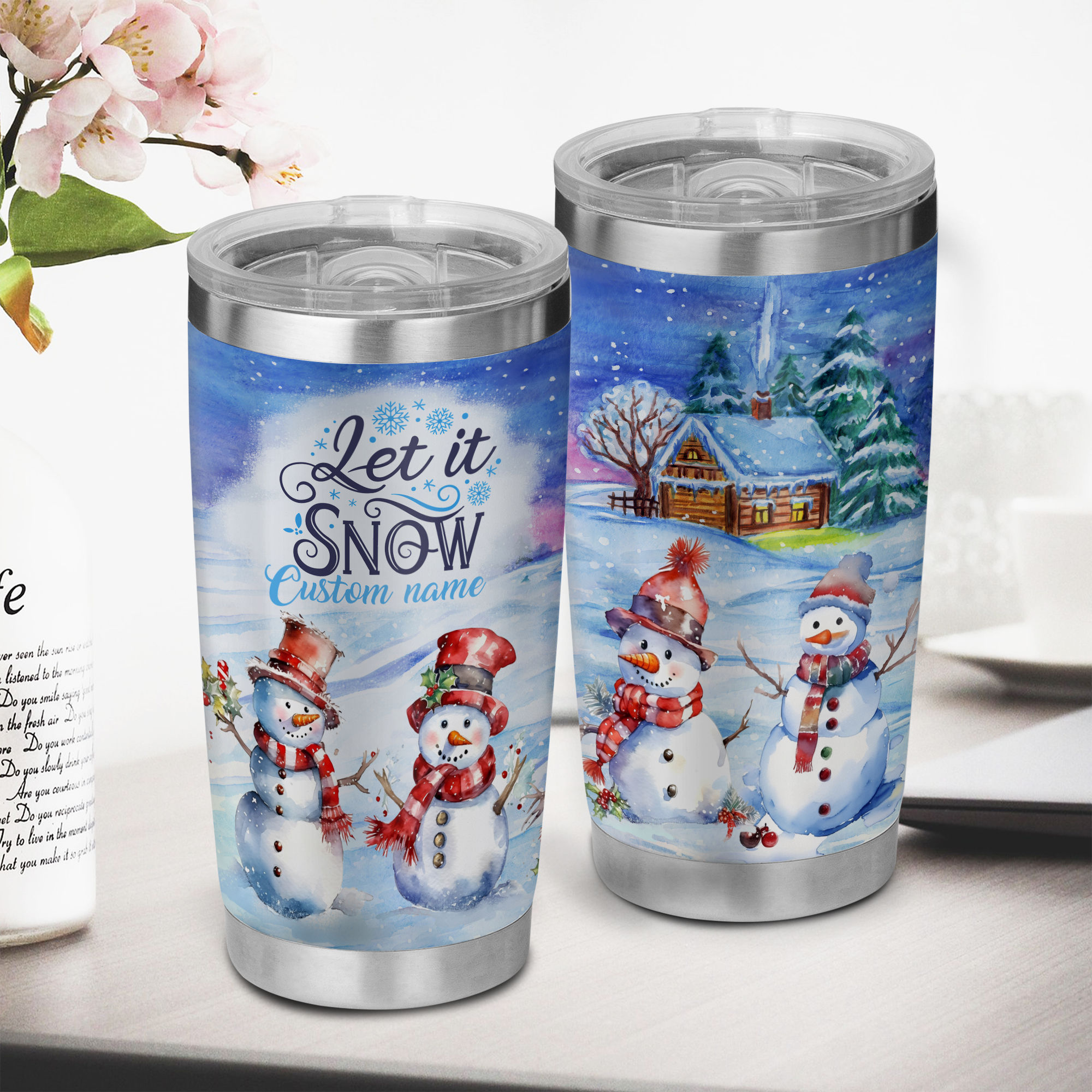 Vintage Christmas Movies and Chill Frosted Iced Coffee Cup for The Holidays - Tumbler with Lid and Straw from BluChi