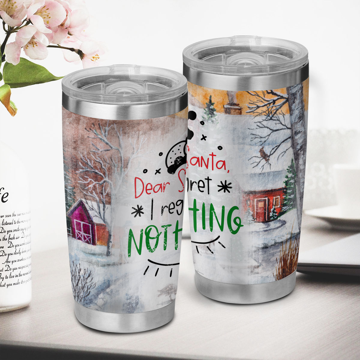 Dear Santa - Chirstmas tumbler, Christmas Gifts, 20 oz Stainless Steel Insulated Travel Tumbler 38437	 38438_3