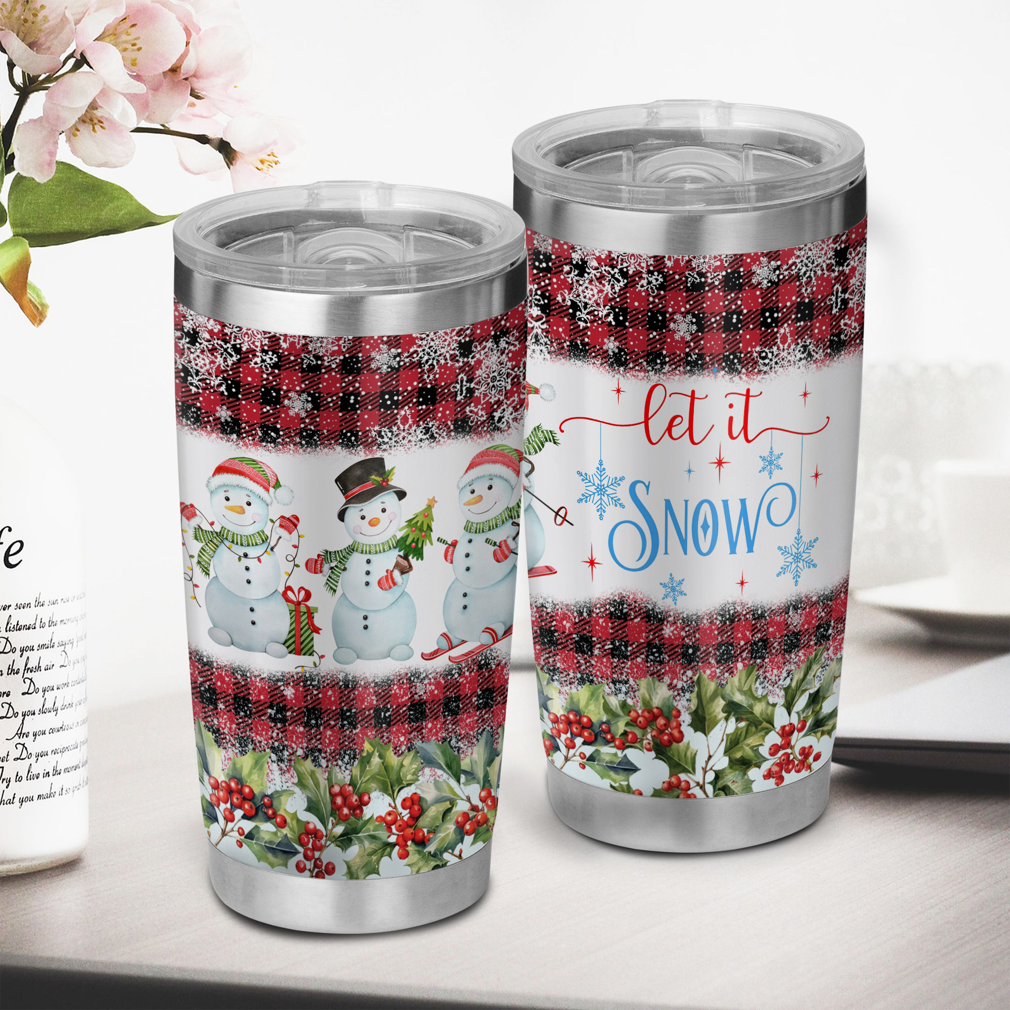 Christmas Tumblers - Let It Snow Christmas Tumbler, Christmas Truck Tumbler  with Straw, Christmas Tumbler For Women