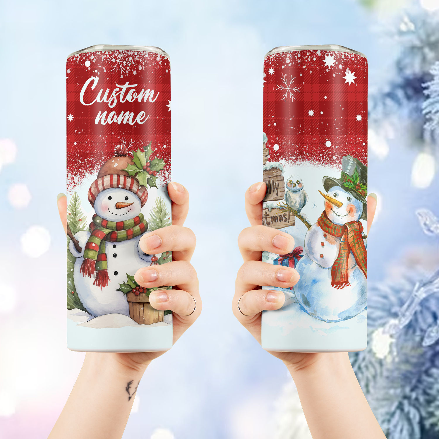  GBI Christmas Tumblers with Closable Swirl Straws 1 Santa and 1  Snowman 12 oz (Set of 2) : Sports & Outdoors