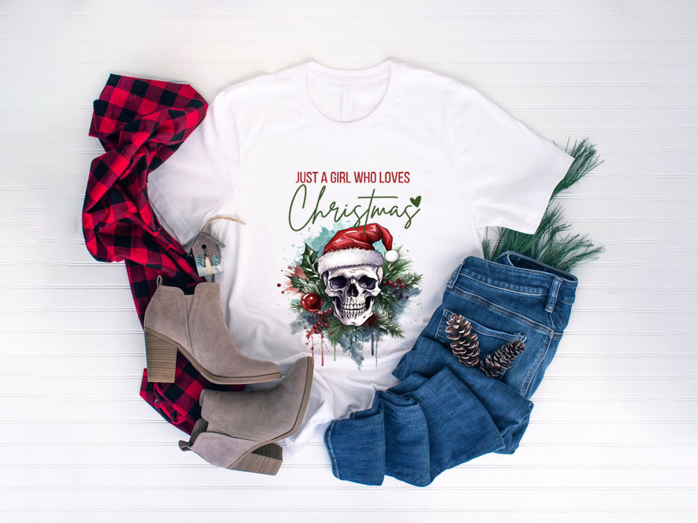 Christmas Shirt Skull Christmas Shirt Just A Girl Who Loves Christmas Skull Gift Shirt Skull Christmas Lover Shirt Snowflake Holiday Winter Shirt