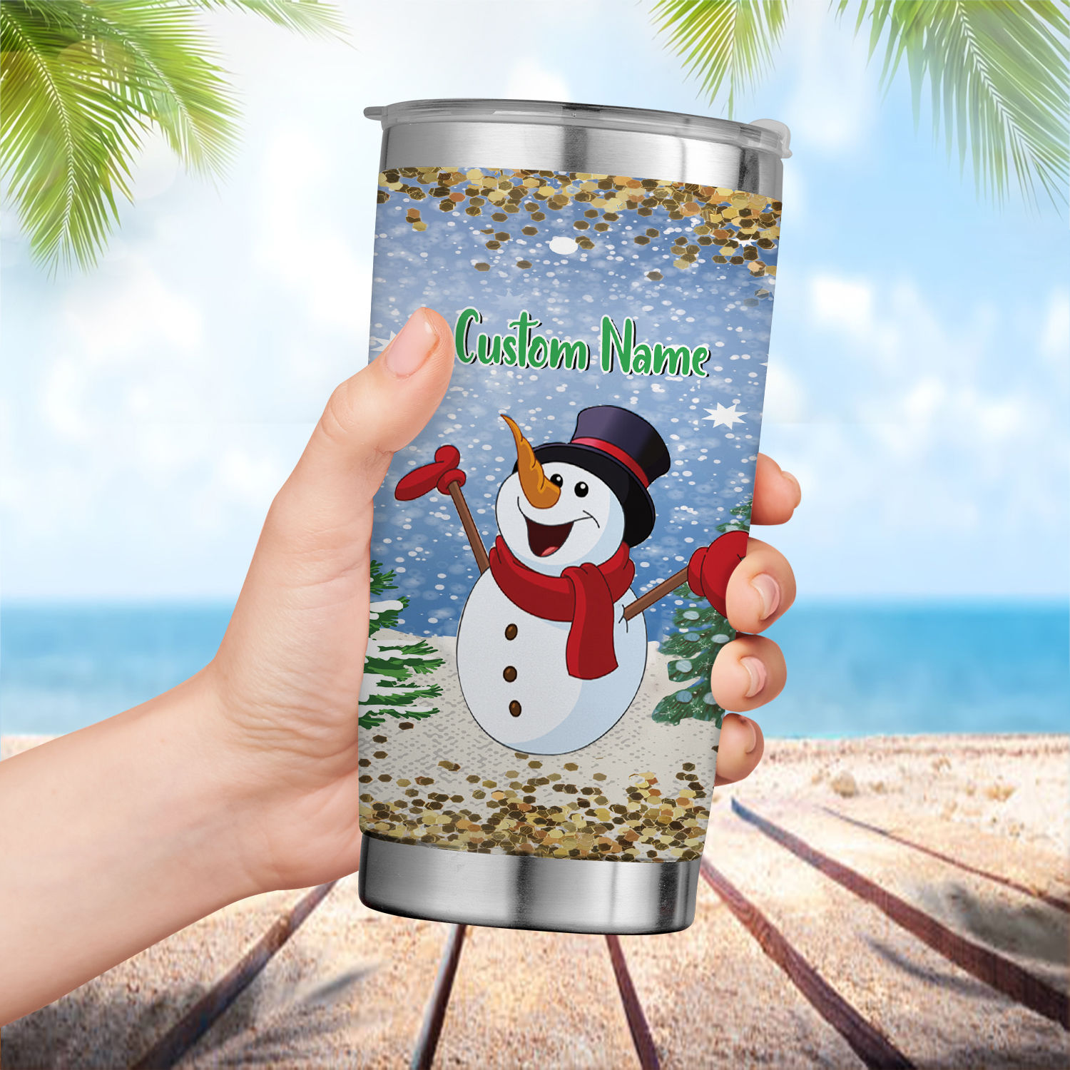  GBI Christmas Tumblers with Closable Swirl Straws 1 Santa and 1  Snowman 12 oz (Set of 2) : Sports & Outdoors