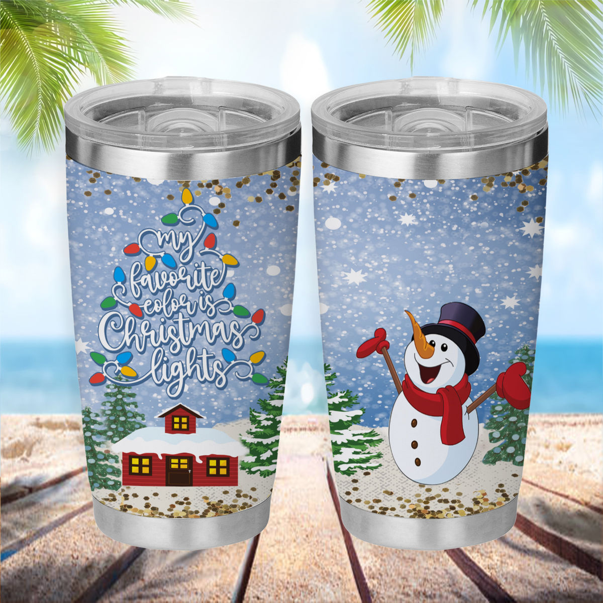  GBI Christmas Tumblers with Closable Swirl Straws 1 Santa and 1  Snowman 12 oz (Set of 2) : Sports & Outdoors