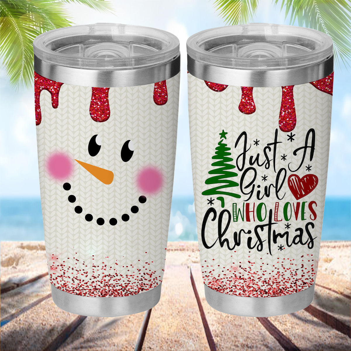 GBI Christmas Tumblers with Closable Swirl Straws 1 Santa and 1 Snowman 12 oz (Set of 2)