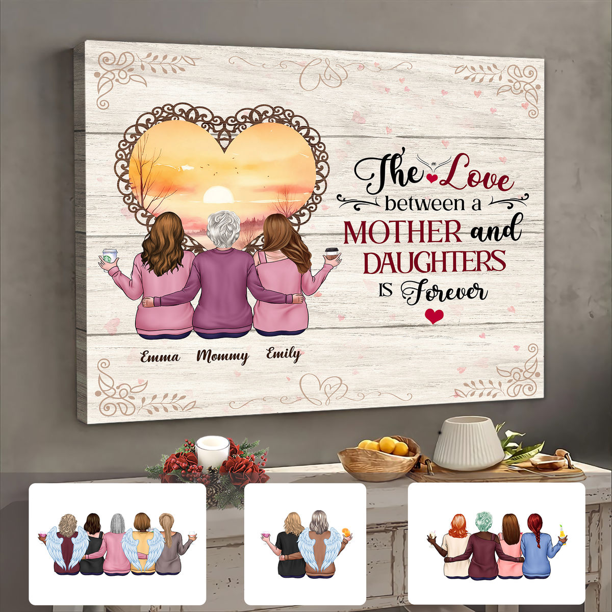 Mother & Daughters Canvas - The Love between a Mother and Daughters is Forever N1