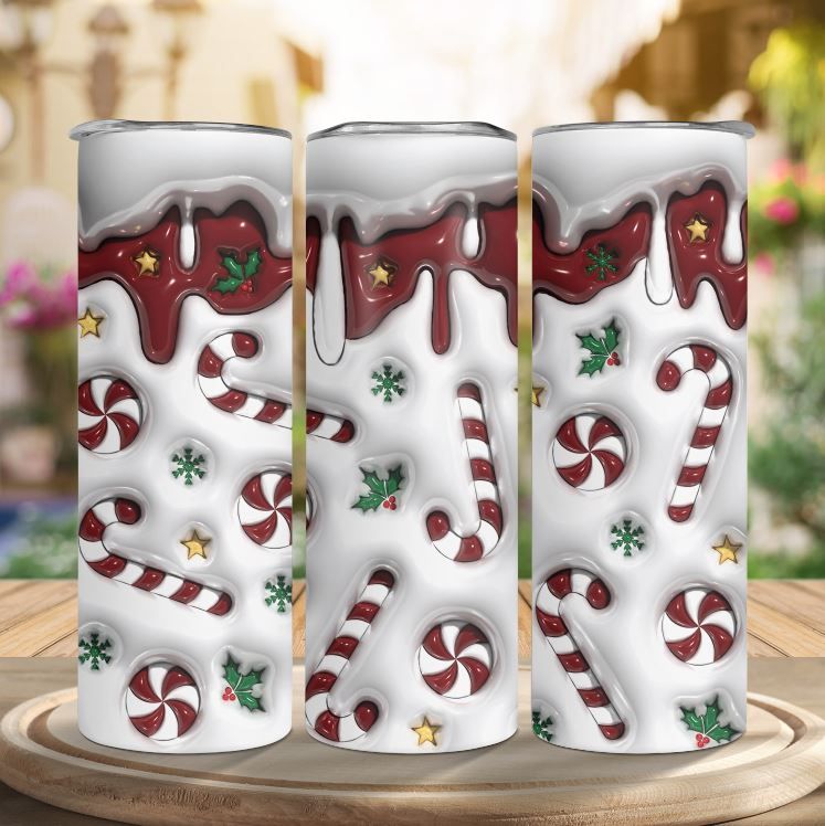 20oz Christmas Tumbler Candy Cane Stripe Graphic by join29design