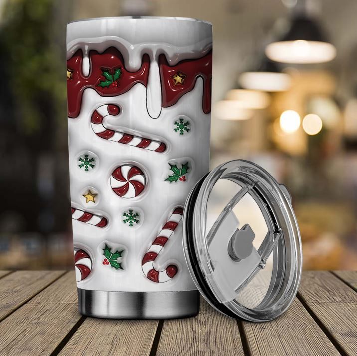 20oz Christmas Tumbler Candy Cane Stripe Graphic by join29design