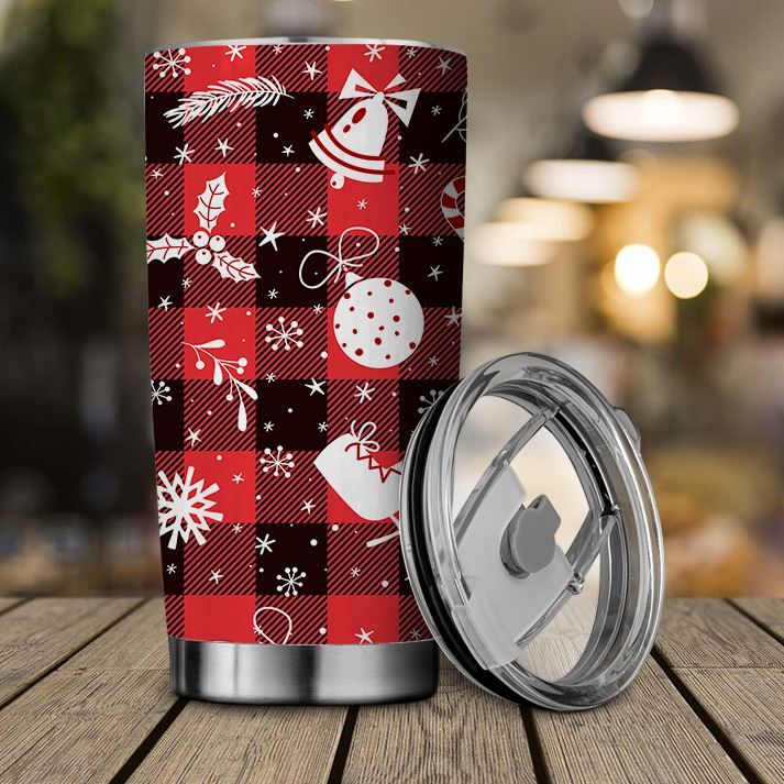 Christmas Tumbler With Lid and Straw Stainless Steel