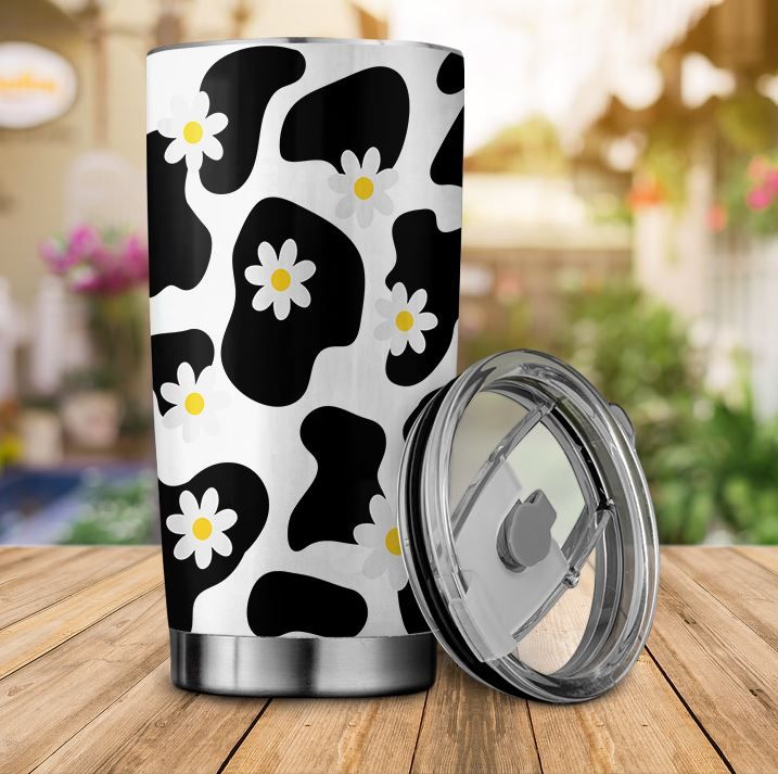 Cow Print, Daisy Tumbler - Christmas Tumbler Stainless Steel