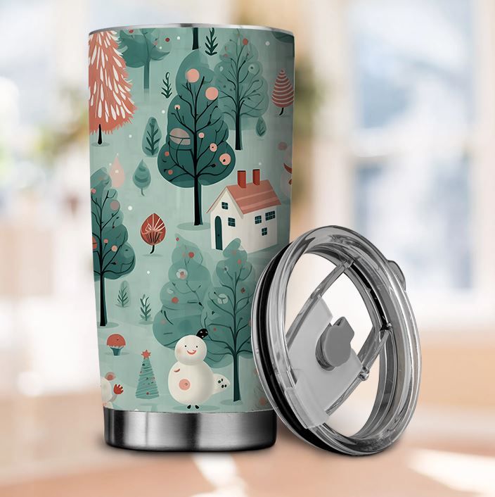 A Pine Forest - Christmas Forest Cardinal Tumbler with Lid , Xmas Pine Trees Red Birds Snowflakes Stainless Steel Travel Coffee Cup, Christmas New Year Gifts, 20oz  Insulated Tumbler 40412 40413