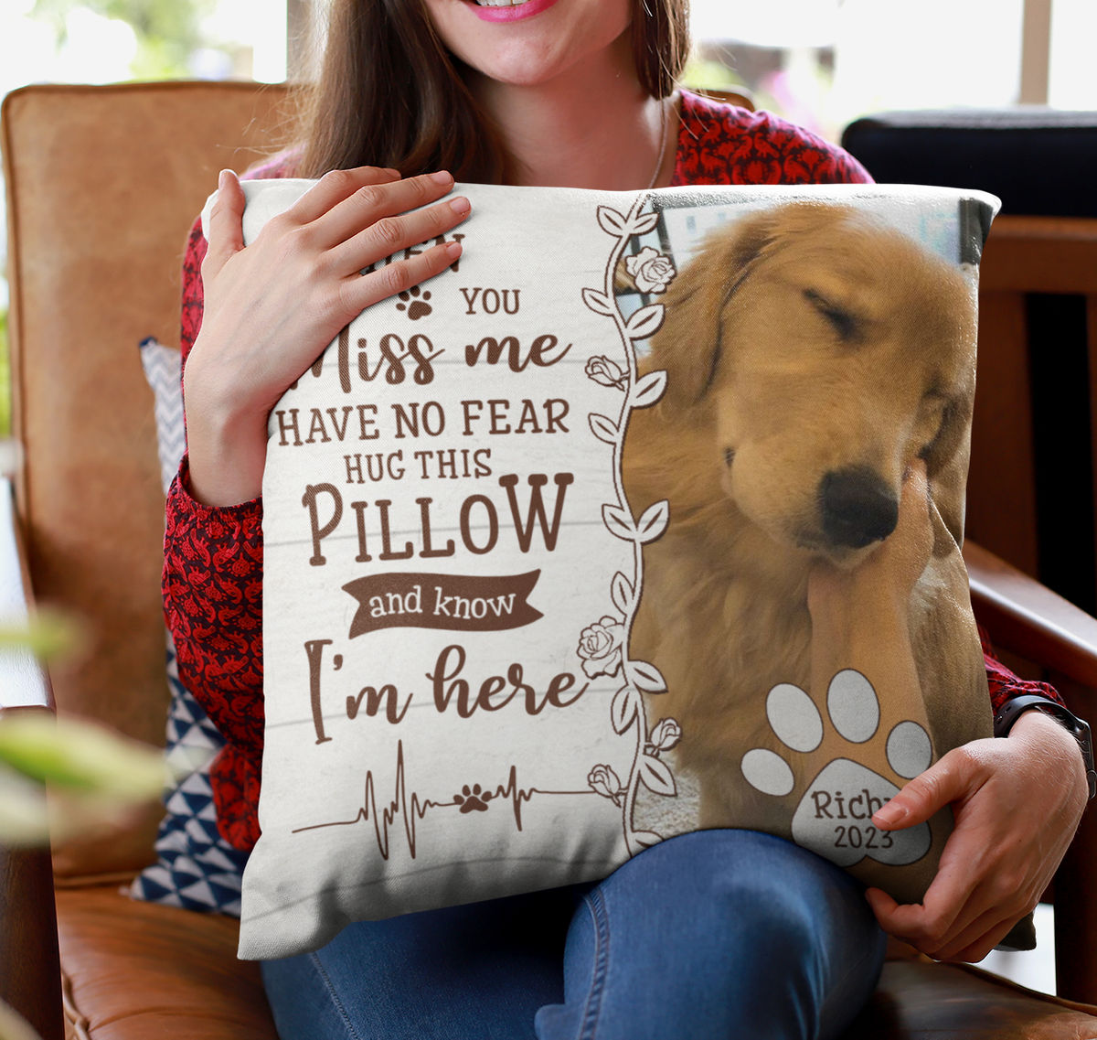 Heaven Dog Pillow - Christmas Gift - My love for you is alaways near just hug this pillow and feel me here - Photo Upload - Personalized Photo Pillow_3