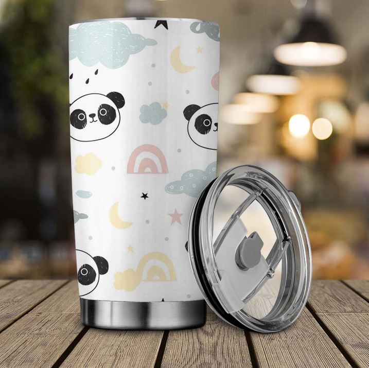 Panda's Life - Cute Panda Travel Coffee Mug for Women Men Thermal Tumbler  with , Lid and Stainless