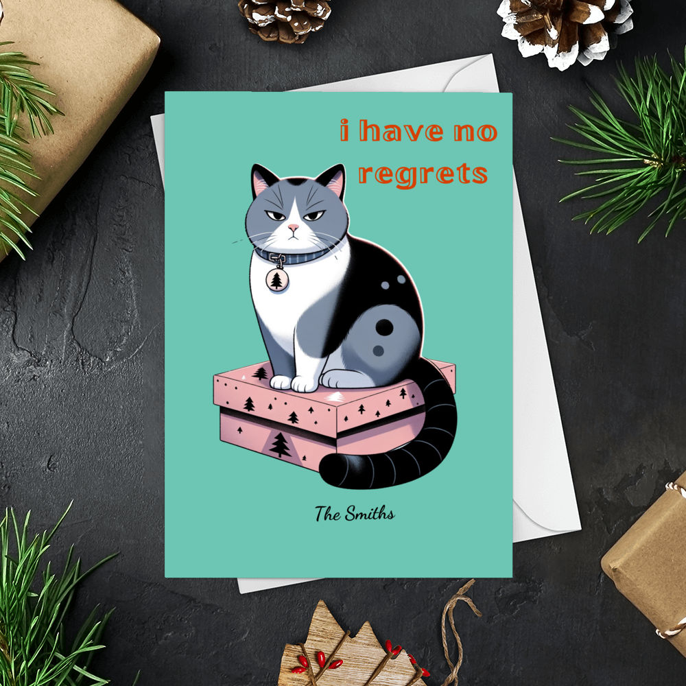 Trending Christmas Card - Christmas Card - Colorful Cat Christmas Cards in Unique Illustrations, I Have No Regrets Cat Cards - Personalized Card