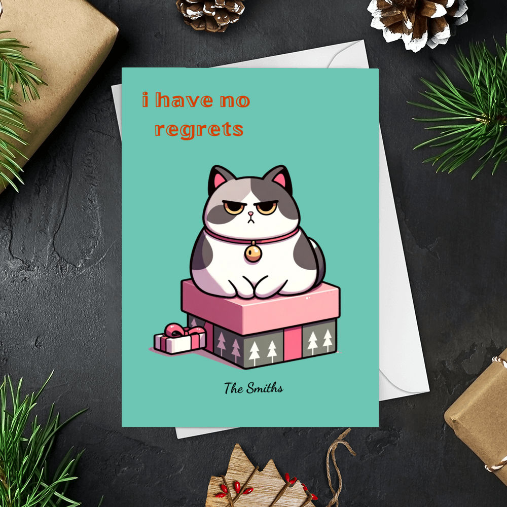 Trending Christmas Card - Christmas Card - Colorful Cat Christmas Cards in Unique Illustrations, I Have No Regrets Cat - Personalized Card