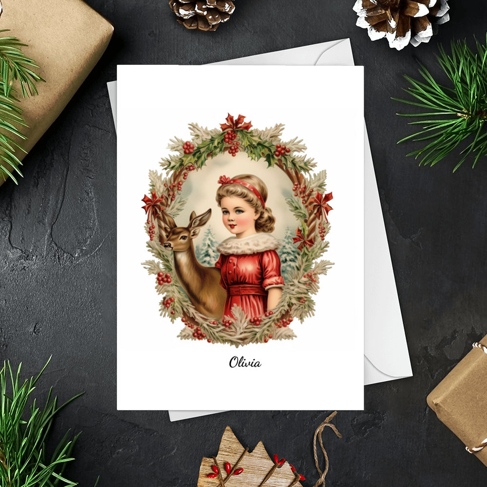 trending-christmas-card-christmas-card-vintage-cute-christmas-girl-and-reindeer-card-retro-personalized-card-personalized for Free Printable Personalized Christmas Cards Trending Christmas Card - Christmas Card - Vintage Cute Christmas Girl and Reindeer Card Retro Personalized Card - Personalized for Free Printable Personalized Christmas Cards