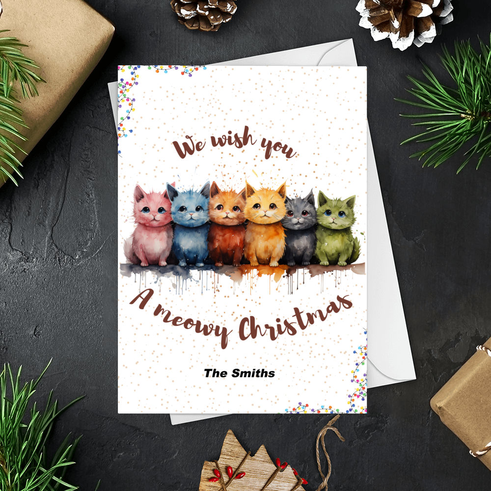 Personalized Card - Trending Christmas Card - Christmas Card - We wish you a meowy Christmas six cats