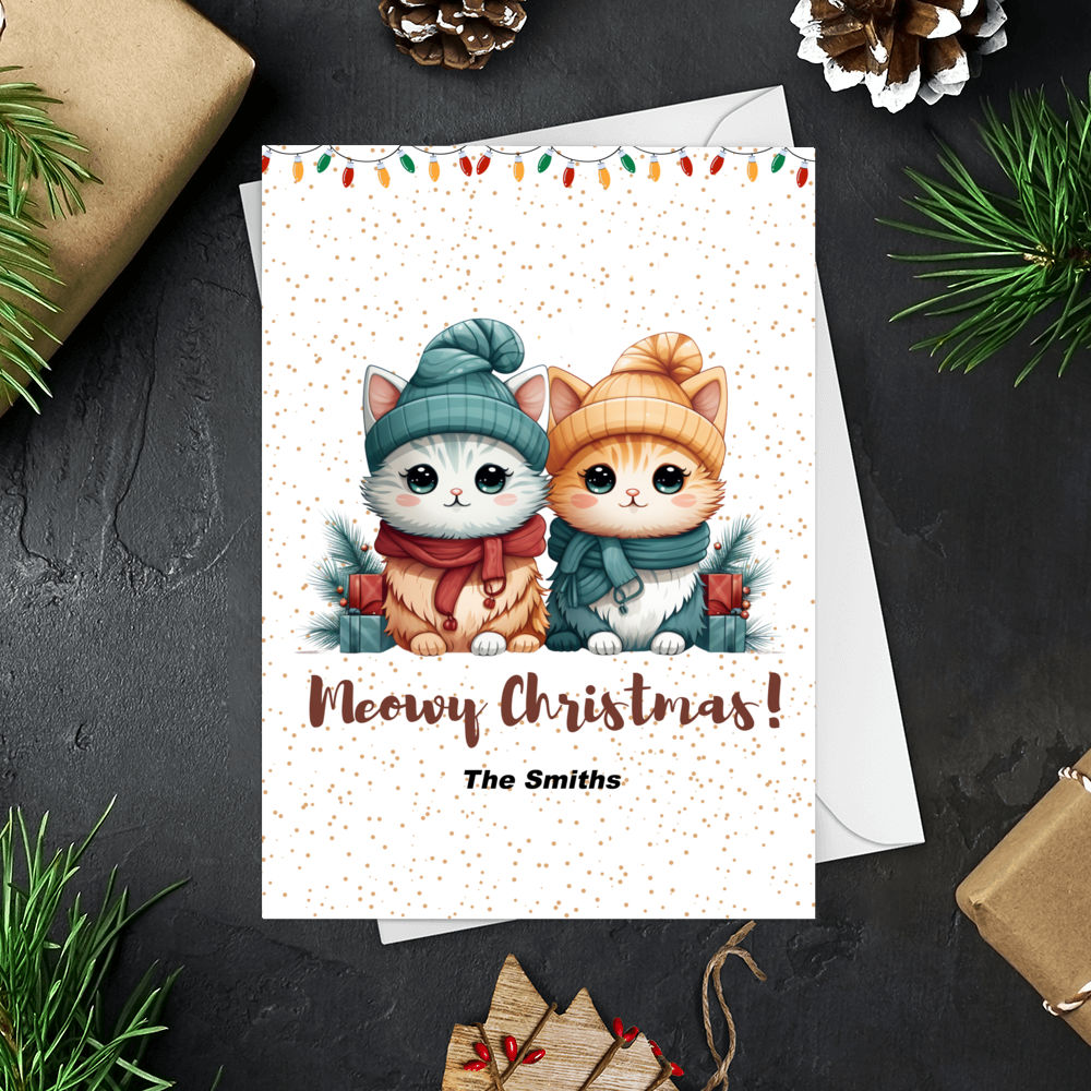 Personalized Card - Trending Christmas Card - Christmas Card - Meowy Christmas Card Two Cute Cats