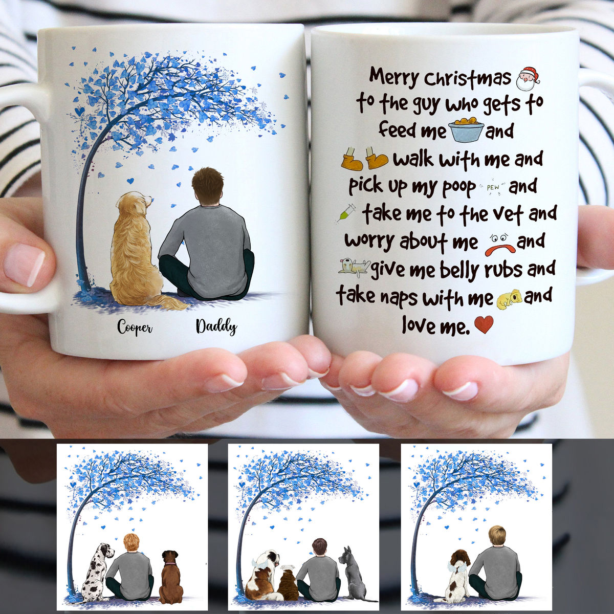 Man and Dogs - Merry Christmas to the guy who gets to feed me... - Personalized Mug