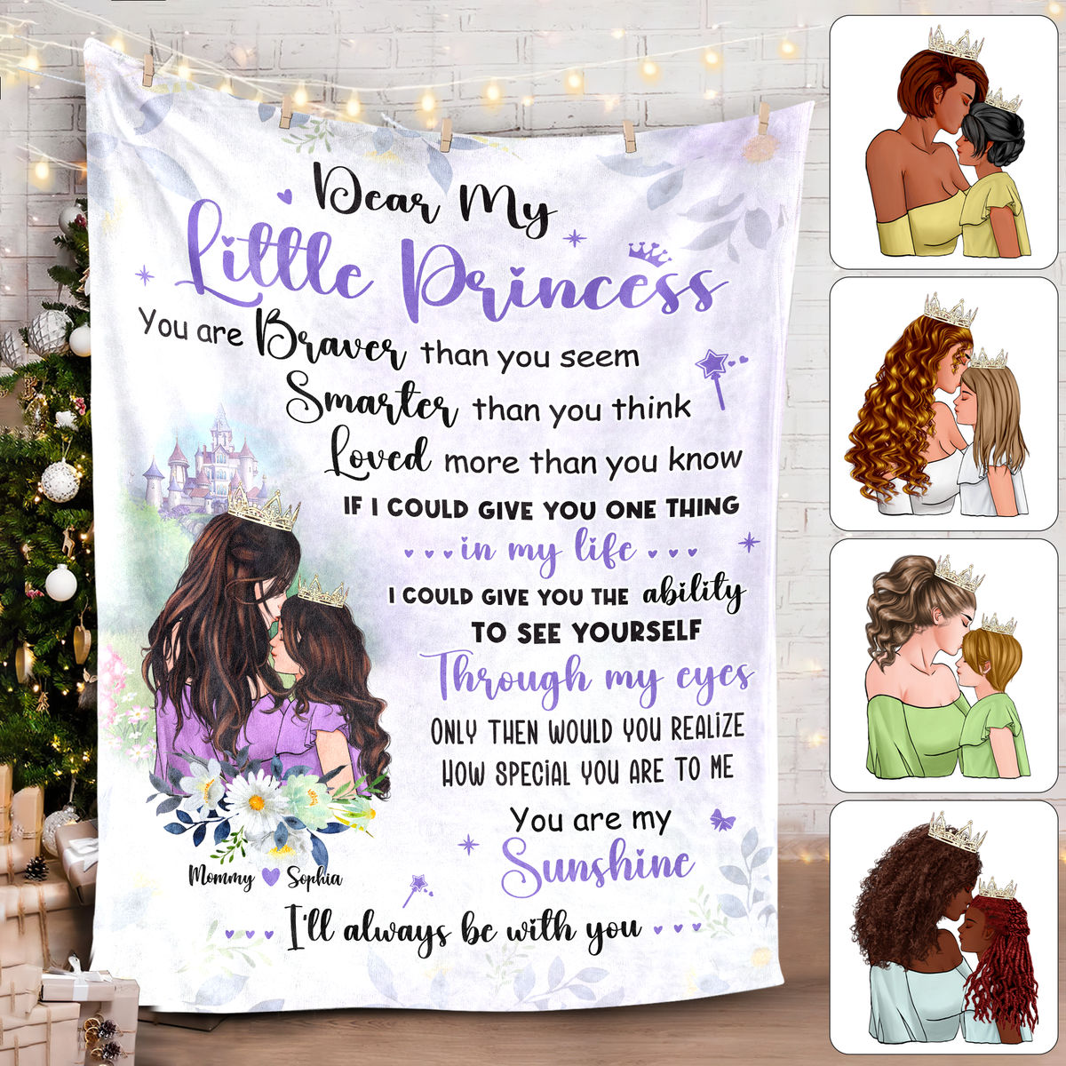 Fleece Blanket - Mother & Little Princess - You Are My Sunshine - Christmas Gift, Birthday Gift for Daughter (b2)