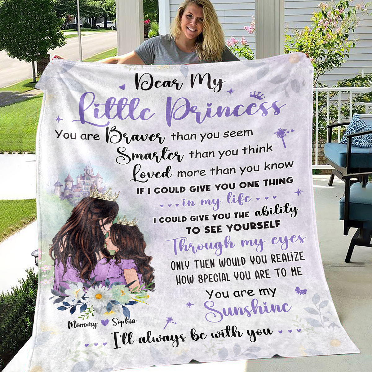 Personalized Blanket - Mother & Little Princess - You Are My Sunshine - Christmas Gift, Birthday Gift for Daughter (b2)_1