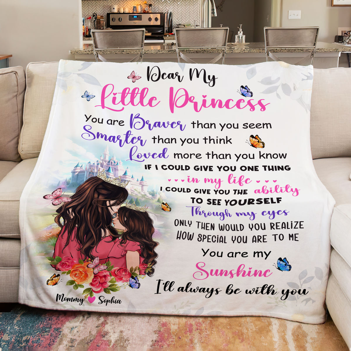 Fleece Blanket - Mother & Little Princess - You Are My Sunshine - Christmas Gift, Birthday Gift for Daughter (b2)_3