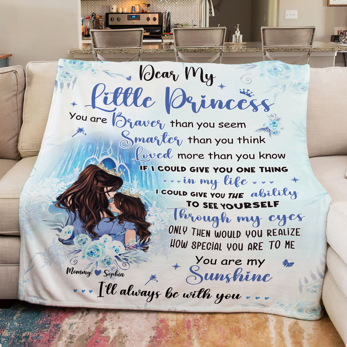 Personalized Blanket - Mother & Little Princess - You Are My Sunshine - Christmas Gift, Birthday Gift for Daughter (b2)_2