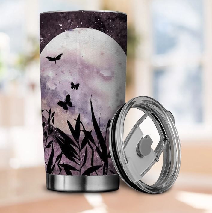 Moon Floral - Moon Stars Floral Tumbler 20oz Travel Coffee Mug