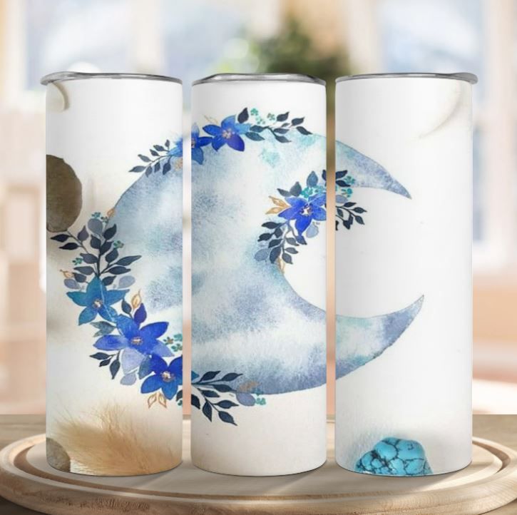 Moon Floral - Moon Stars Floral Tumbler 20oz Travel Coffee Mug