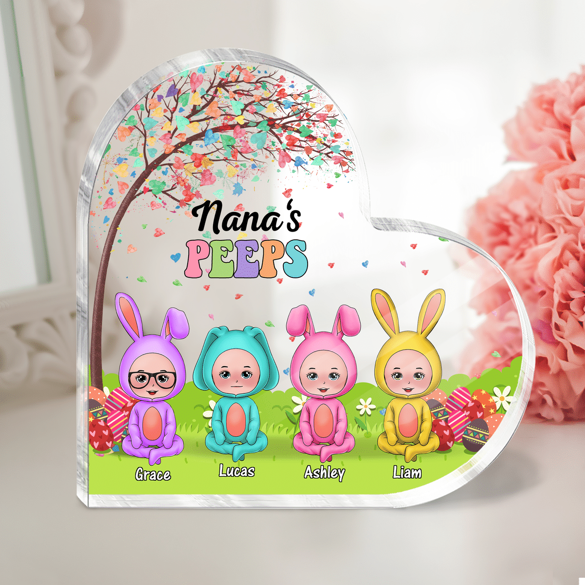 Personalized Desktop - Happy Easter Day - Heart Plaque Acrylic Personalized - Nana Peep - Grandma Easter Egg 2024_2