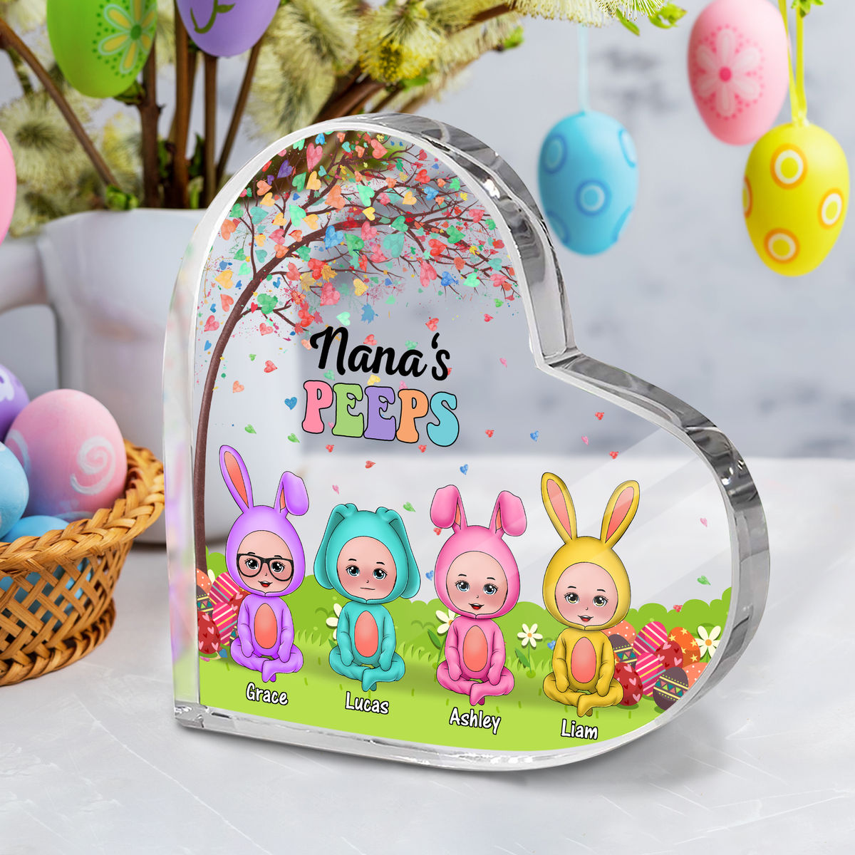 Personalized Desktop - Happy Easter Day - Heart Plaque Acrylic Personalized - Nana Peep - Grandma Easter Egg 2024_3