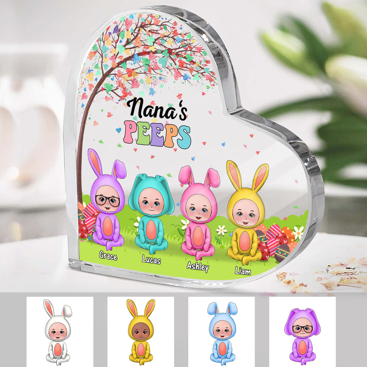 Personalized Desktop - Happy Easter Day - Heart Plaque Acrylic Personalized - Nana Peep - Grandma Easter Egg 2024