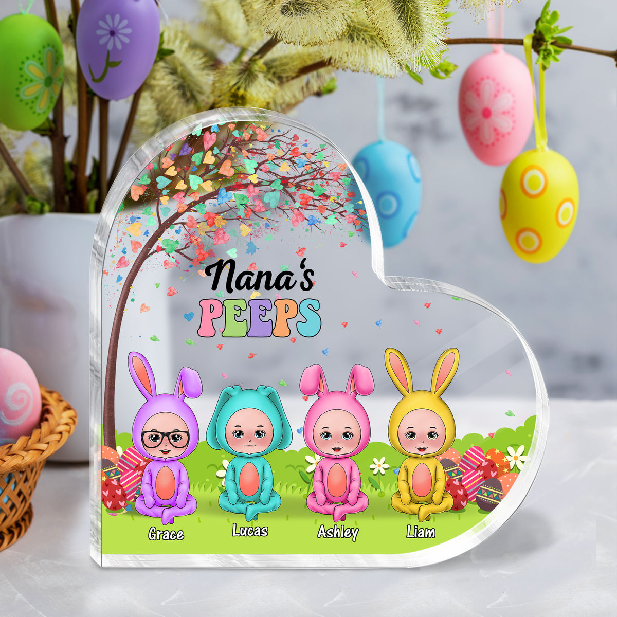 Personalized Desktop - Happy Easter Day - Heart Plaque Acrylic Personalized - Nana Peep - Grandma Easter Egg 2024_4