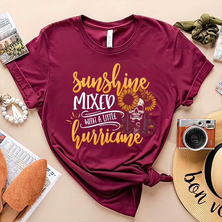 Hello Sunshine T-Shirt Women's - Cute Graphic Vacation Shirt Short Sleeve Summer Top (Black, Medium)