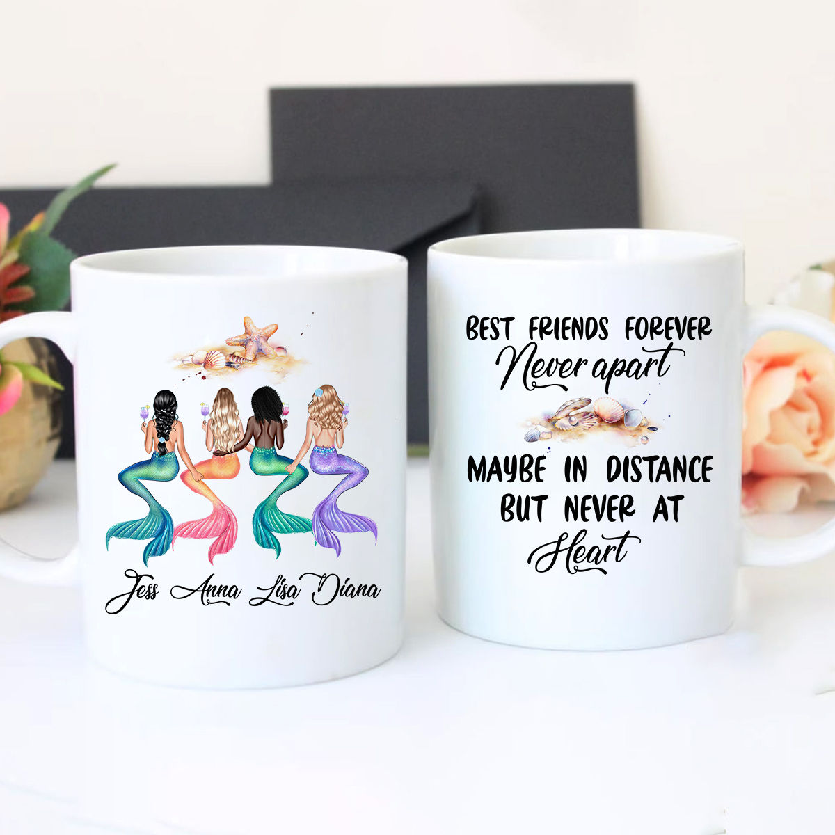 Personalized Mermaid Girls Mug, Best Friends Forever Never apart Mug, Mug Lovers Gift for Friends 42578