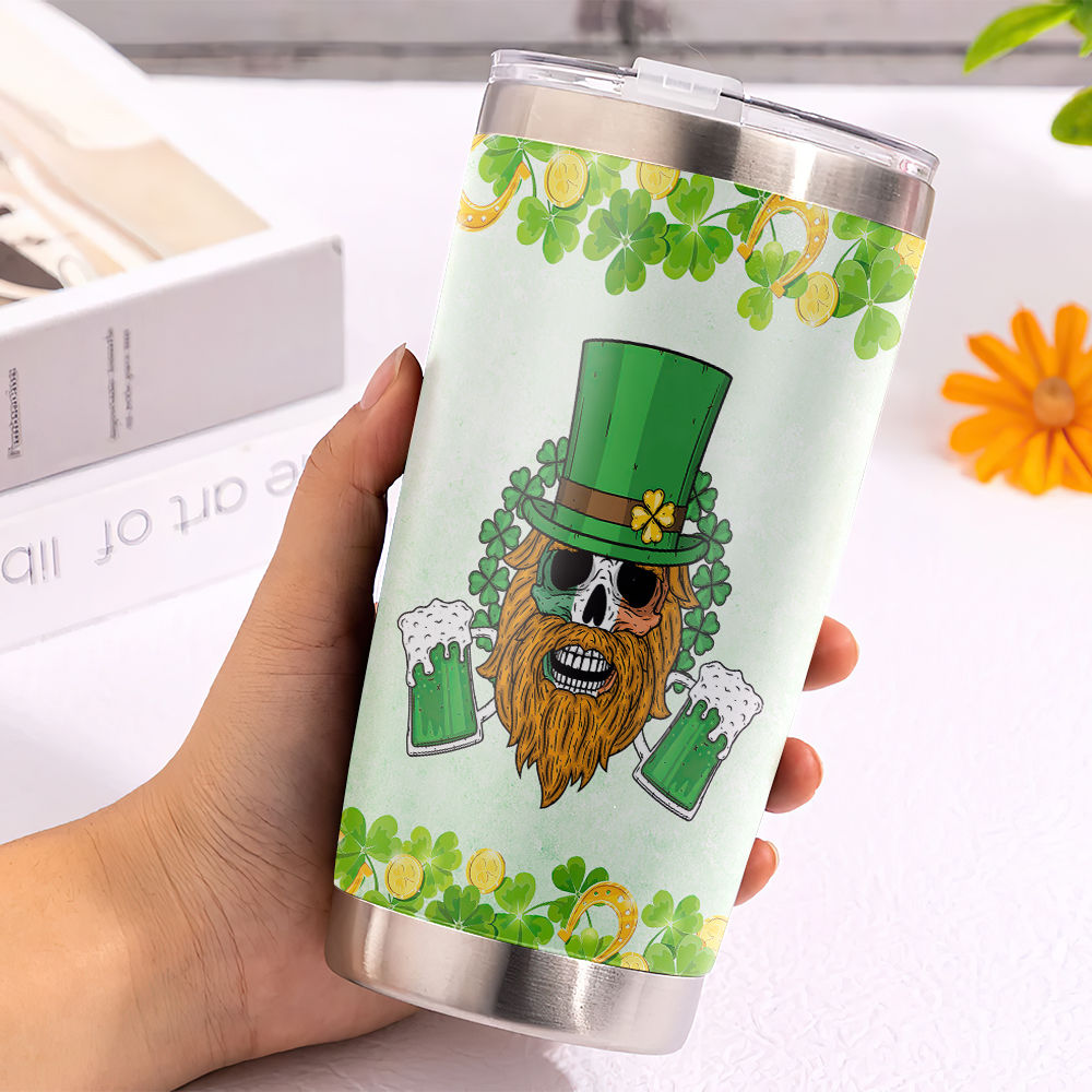 Kids Personalized St. Patrick's Day Cup With Straw Custom Tumbler With Name  Smiley Face Shamrock Four Leaf Clover 