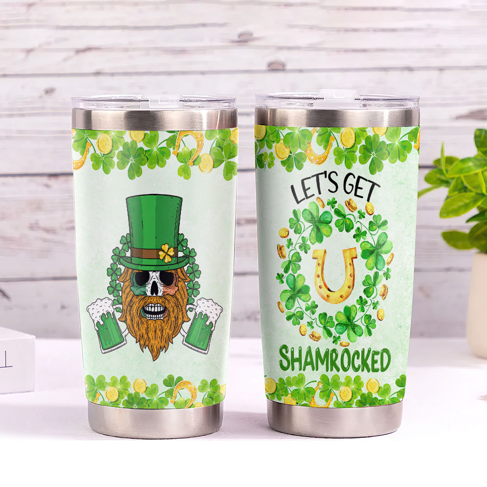 Kids Personalized St. Patrick's Day Cup With Straw Custom Tumbler With Name  Smiley Face Shamrock Four Leaf Clover 