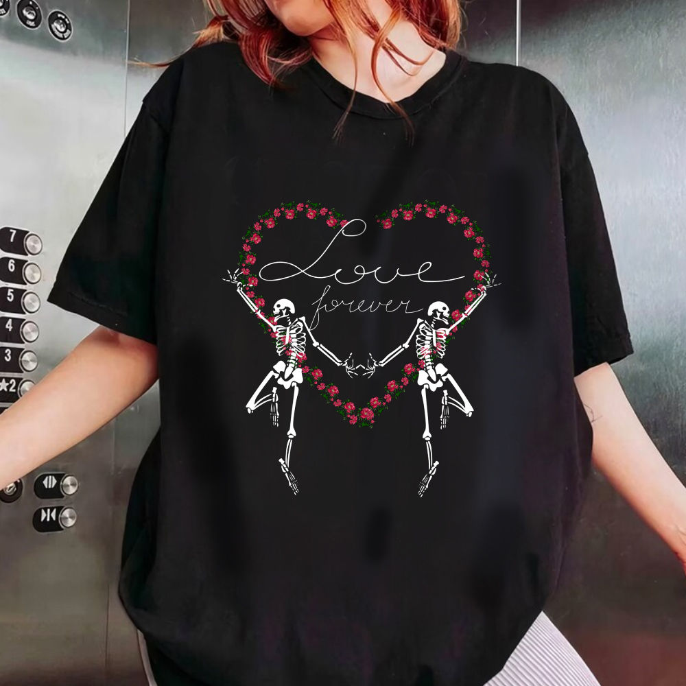 Couple - Valentine's Day - Couple Skeleton Valentine T-Shirt, Love Forever Shirt, Valentines Day Gift, Funny Skeleton Valentine Day Shirt 42834_1