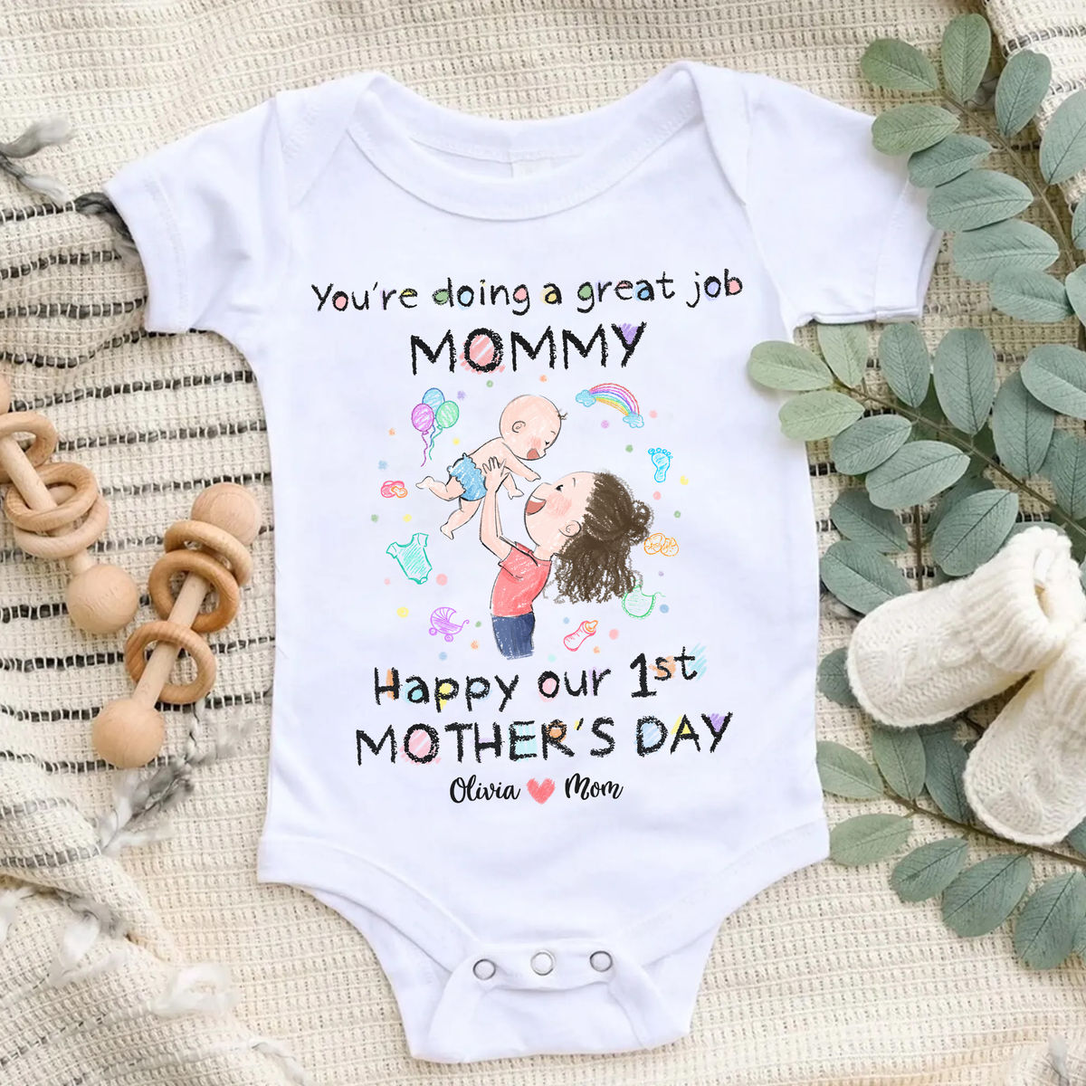 Custom Baby Onesies - You're doing a great job mommy Happy our 1st Mother's Day 2024 - Personalized Onesie_3