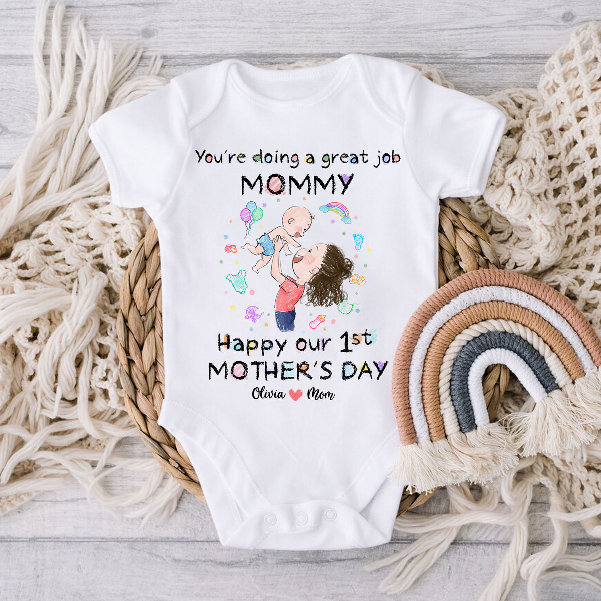 Personalized Onesie - Custom Baby Onesies - You're doing a great job mommy Happy our 1st Mother's Day 2024_4