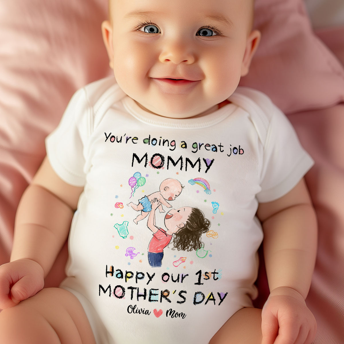 Custom Baby Onesies - You're doing a great job mommy Happy our 1st Mother's Day 2024 - Personalized Onesie