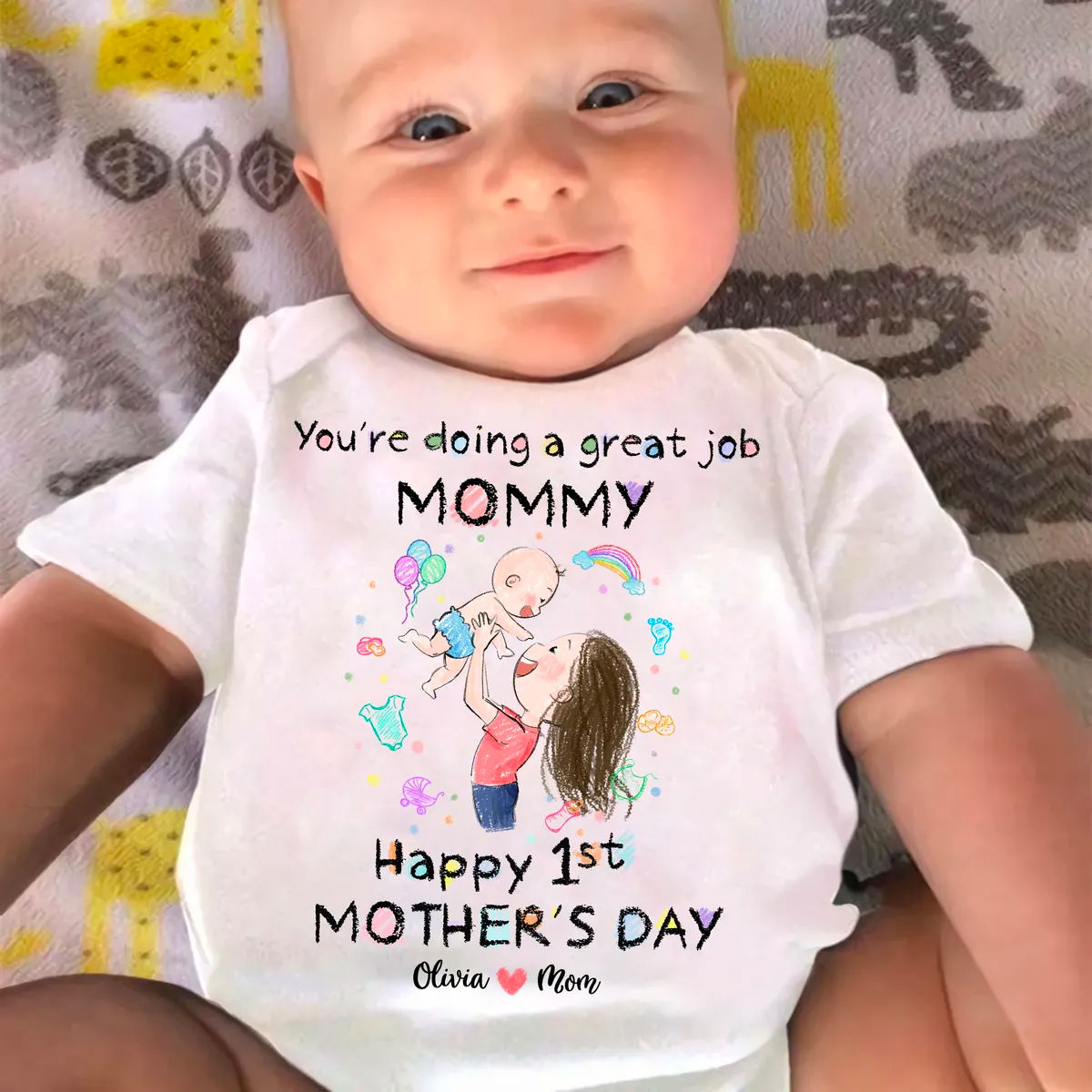 Custom Baby Onesies - You're doing a great job mommy Happy 1st Mother's Day 2024 - Personalized Onesie