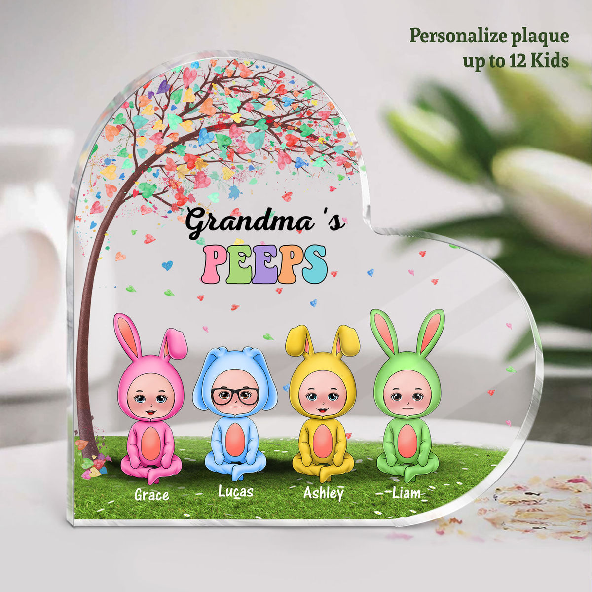 Personalized Desktop - Acrylic Heart Plaque - Nana's Peeps - Grandma Mom's Peep Kids - Easter Day Gift_1