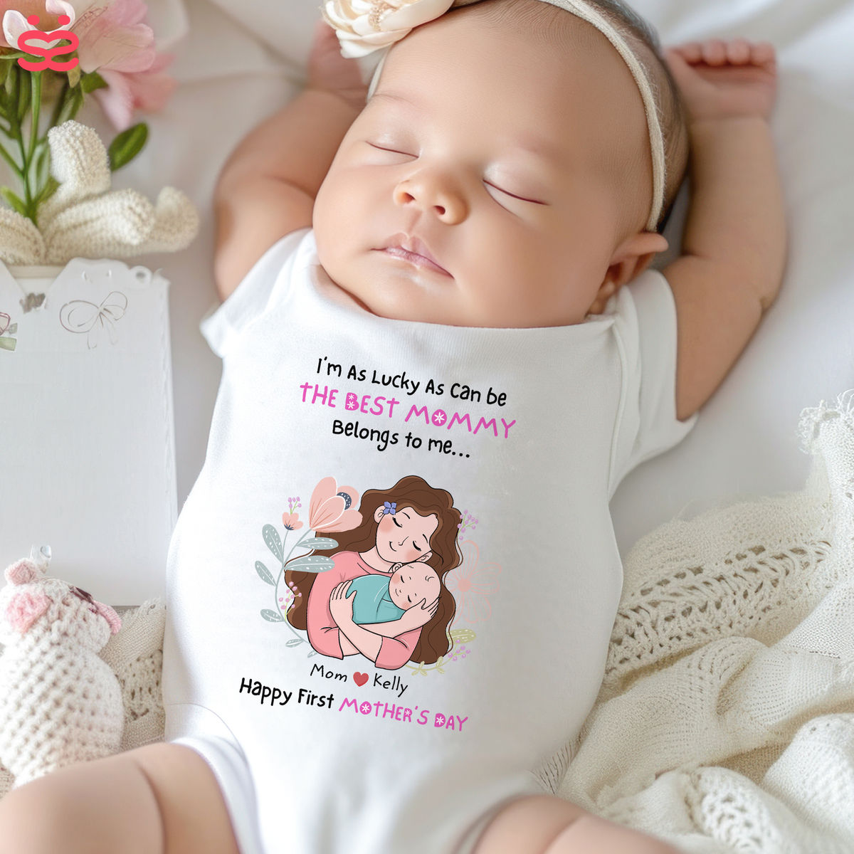 Custom Baby Onesies - I’m As Lucky As Can be The Best Mommy Belongs to me - Mother's Day 2024 - Personalized Onesie_1