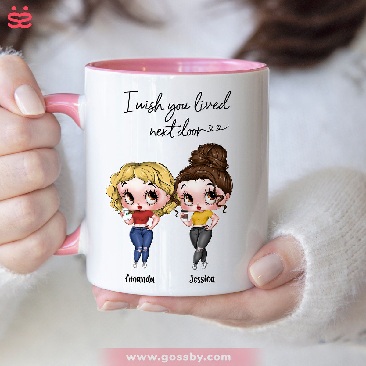 Personalized Mug - Sisters/Besties Mug - I wish you lived next door - Trendy 2024