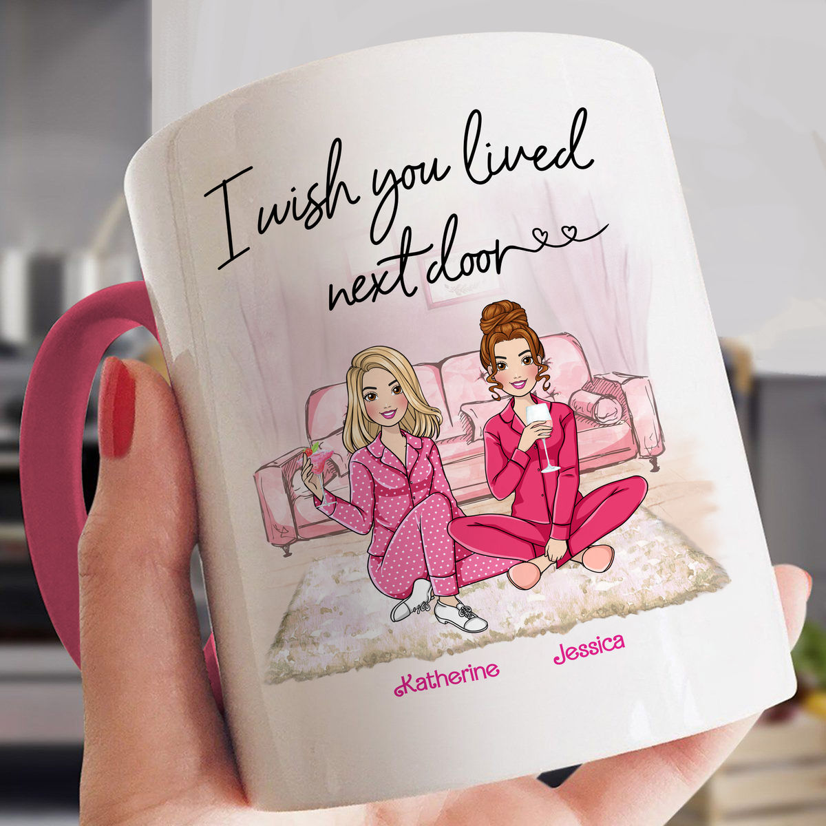 Personalized Mug - Sisters Mug - I wish you lived next door - Gift for sisters, gift for birthday, gift for her, gift for friends_2
