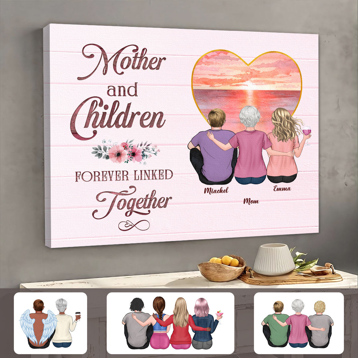 Personalized Wrapped Canvas - Mother's Day 2024 - Gift For Mom, Gift For Brothers, Gift for Sisters - Mother & Children Forever Linked Together