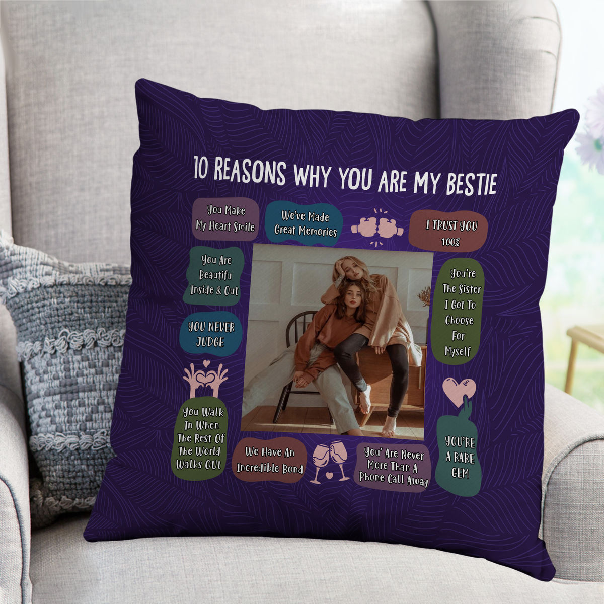 Photo Pillow - Photo Upload - 10 Reasons Why You Are My Bestie - Photo Gifts For Besties, Friends_3