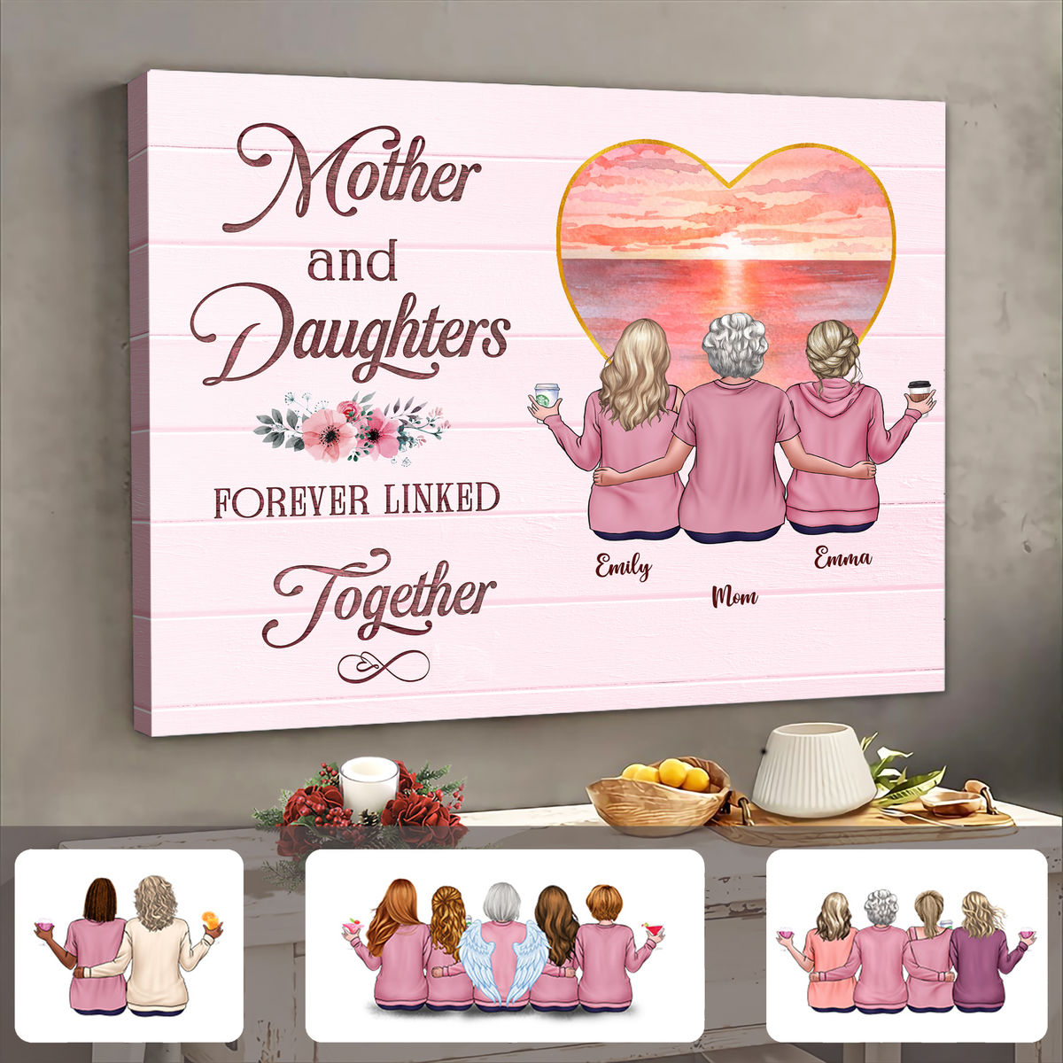 Mother's Day 2024 - Gift For Mom, Gift For Sisters - Mother & Daughters Forever Linked Together - Personalized Wrapped Canvas