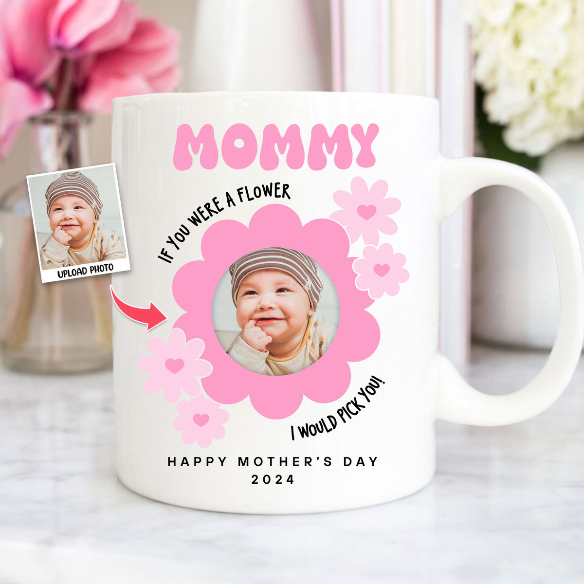 Photo Mug - Mother's Day - Photo Upload Mug - Mommy If You Were A Flower I Would Pick You. Happy Mother's Day 2024