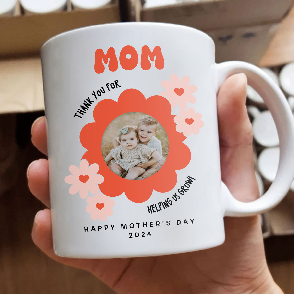 Photo Mug - Mother's Day - Photo Upload Mug - Mom Thank You For Helping Us Grow. Happy Mother's Day 2024_5